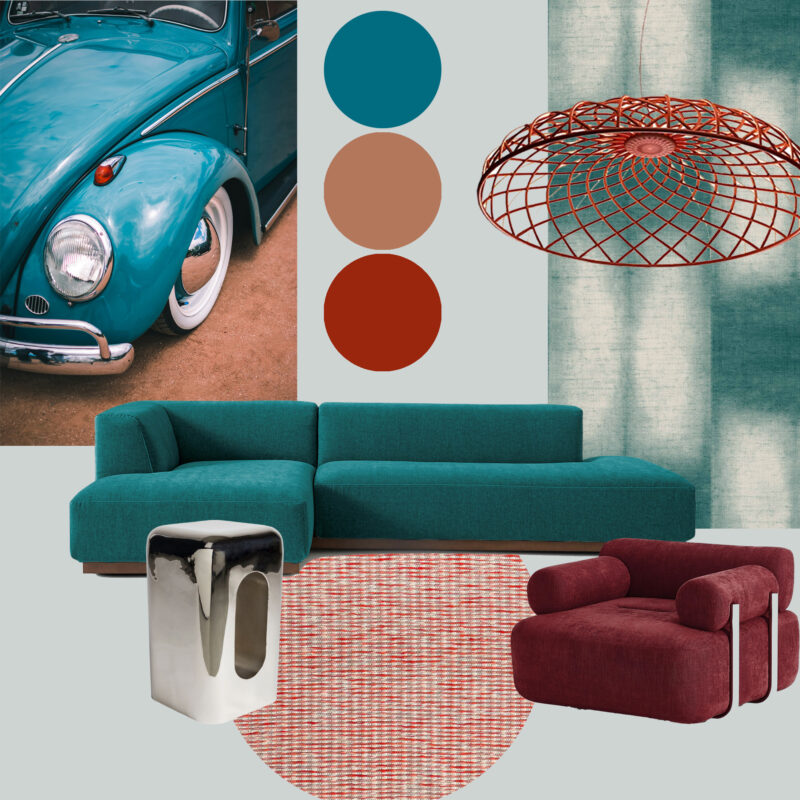 teal en terra rood